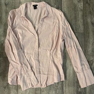 Ann Taylor Pink Fitted Long Sleeve Button Down